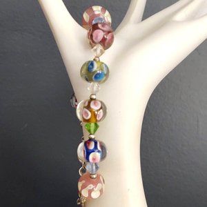 Arty glass and crystal bead bracelet